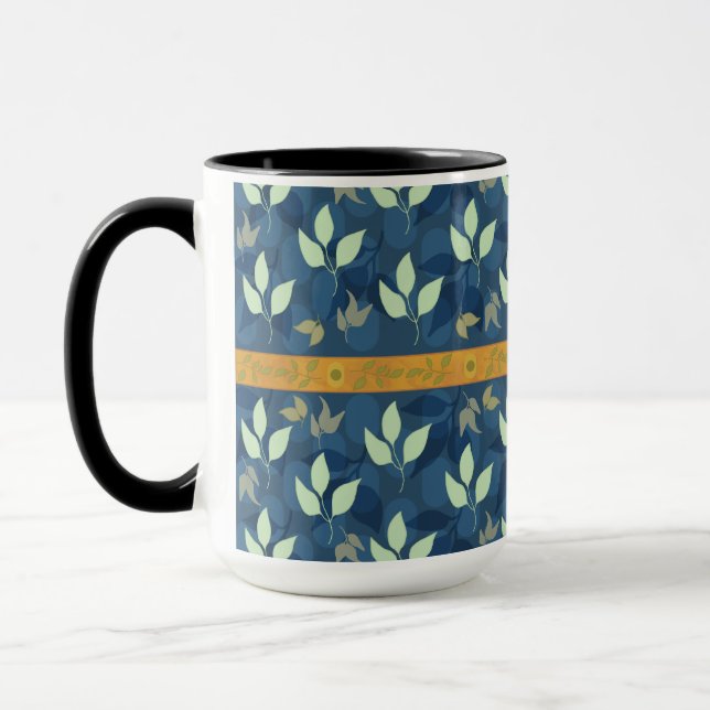 Mug Joli Motif vert et bleu feuilles (Gauche)