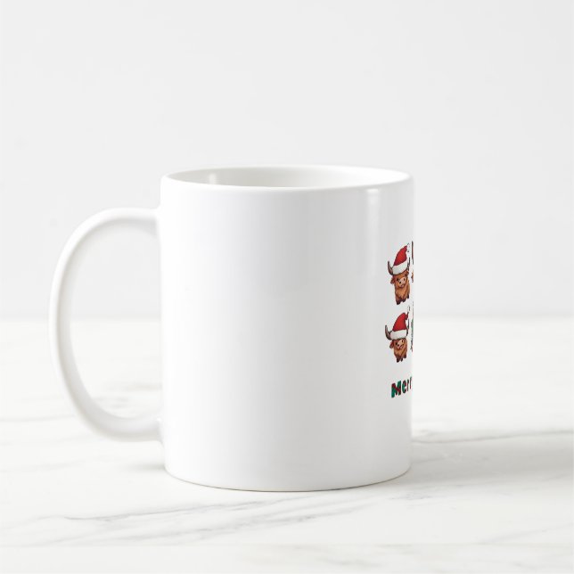 Mug Joli Noël de vache Highland Joyeux et brillant, Sc (Gauche)