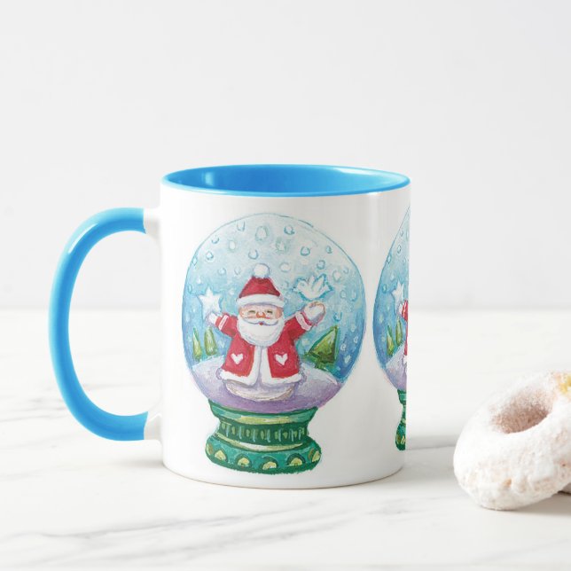 Mug Joli Noël Snowglobe Père Noël, Étoile, Oiseau (Avec donut)