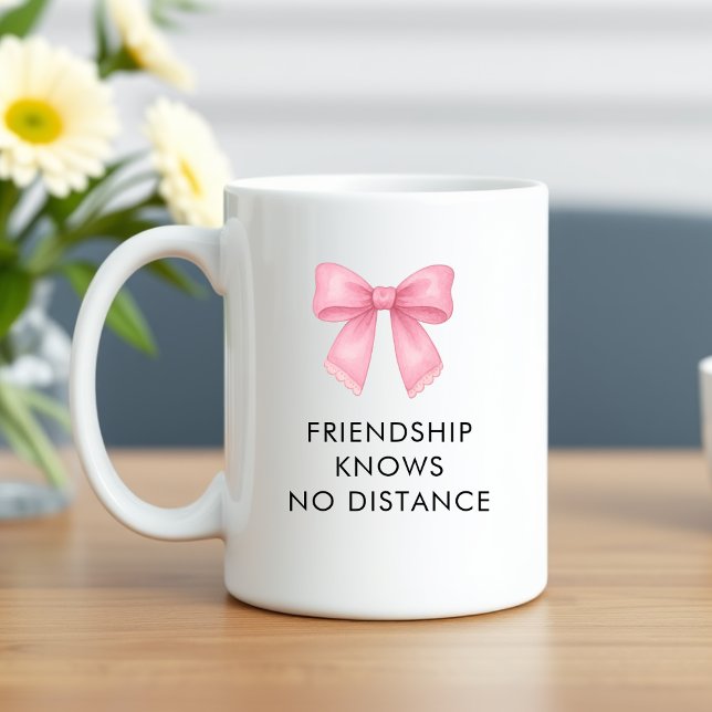 Mug Joli Nœud Rose Mignon Amitié à Distance Meilleure  (Cute Pink Bow Coquette Long Distance Best Friend Coffee Mug)