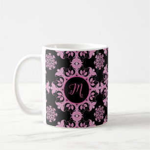 Mug Joli noir rose Floral Feuille Monogramme de Filigr