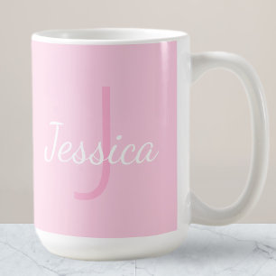 Mug Joli nom de fille monogrammé   Rose pâle et blanc