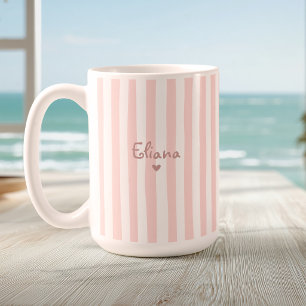 Mug Joli nom personnalisé rayures rose pâle féminin