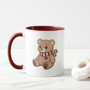 Mug Joli ours en peluche beige avec écharpe rayée