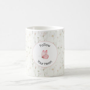 Mug Joli Papillon Floral Rose Pâle