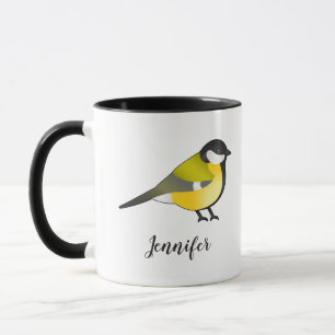 Mug Joli Parus Major Oiseau Jaune & Nom Personnalisé