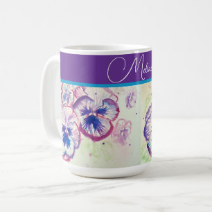Mug Joli Pastel Floral Pensée Violet Aquarelle