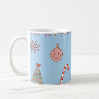 Mug Joli Rétro Nostalgique Noël Pastel Bleu Clair
