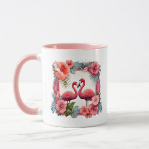 Mug Joli rose flamingo ajouter des noms Mariage Date