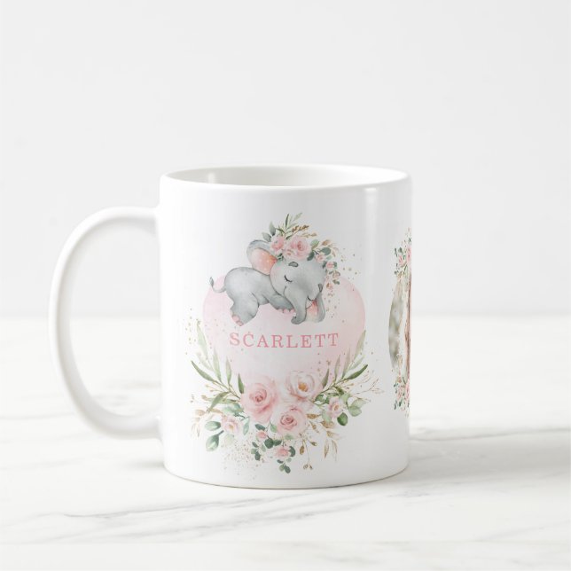 Mug Joli rose rose floral bébé Elephant fille photo (Gauche)