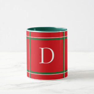Mug Joli Rouge Vert et Blanc Plaid Noël initial