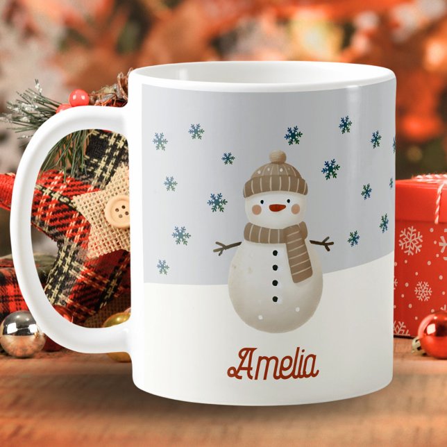 Mug Joli Snowman Snowflakes Dessin Nom Noël (Créateur téléchargé)