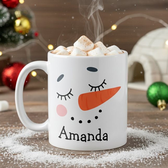 Mug Joli Snowman visage personnalisé vacances (Cute Happy Snowman Face Personalized Holiday Coffee Mug - Makes a great gift for kids and adults!)
