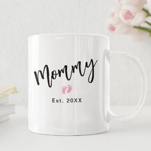 Mug Joli texte de pieds de bébé rose Maman Année établ