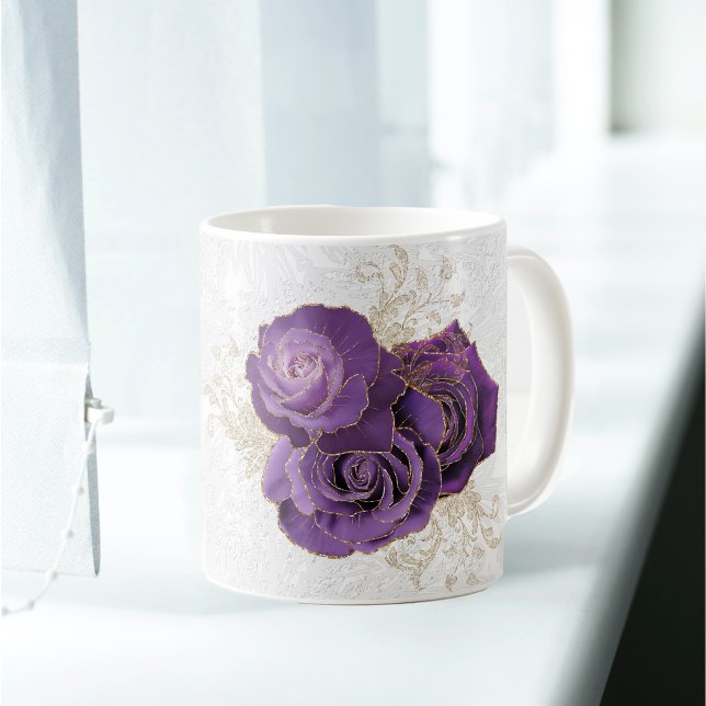 Mug Joli violet Rose Floral Nom personnalisé (Créateur téléchargé)