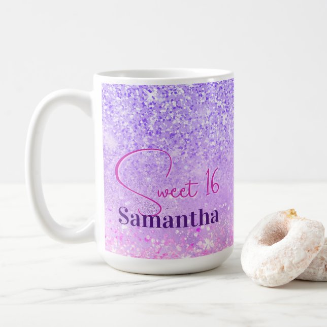 Mug Joli violet rose parties scintillant d'anniversair (Avec donut)