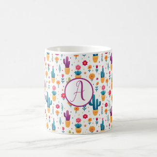 Mug Joli violet Turquoise cactus de fleurs Monogramme