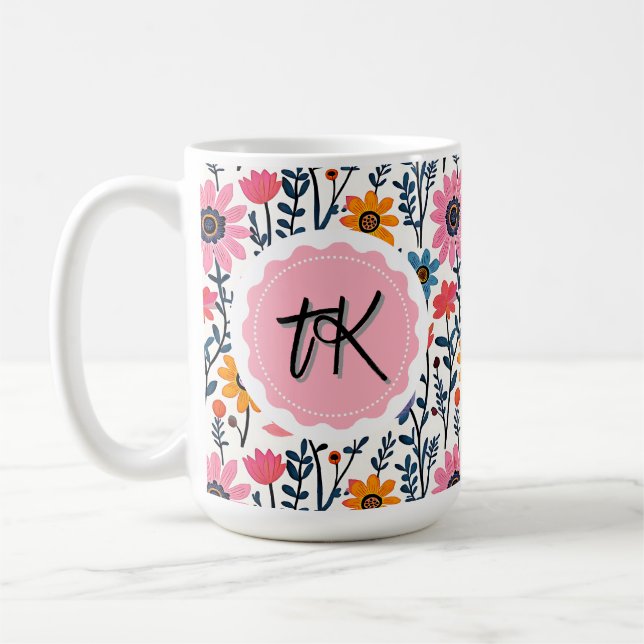Mug Joli Whimsical Fleurs colorées Monogrammes (Gauche)