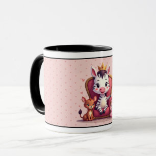Mug Joli Zèbre Princesse Cartoon Coeurs Fantaisistes
