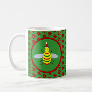 Mug Jolie abeille de Noël et fleurs de Poinsettia
