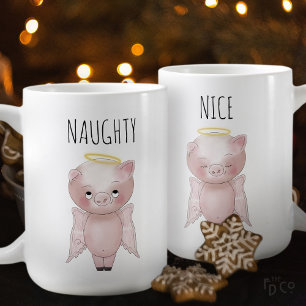 Mug Jolie ange cochon de Noël méchant ou gentil dessin