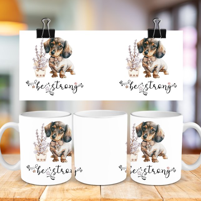 Mug Jolie aquarelle dachshund être forte calligraphie (Créateur téléchargé)