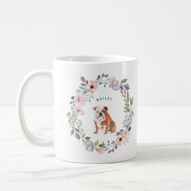 Mug Jolie aquarelle florale | Chien à chien de taureau (Gauche)