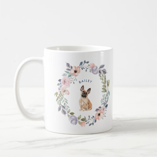 Mug Jolie aquarelle florale | Chien à chien de taureau (Gauche)