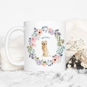 Mug Jolie aquarelle florale   Golden Retriever Dog