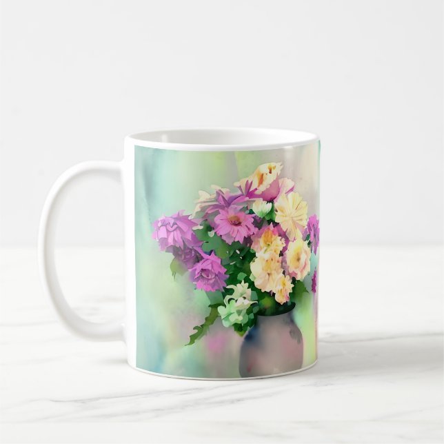 Mug Jolie aquarelle Flowers dans Vase (Gauche)