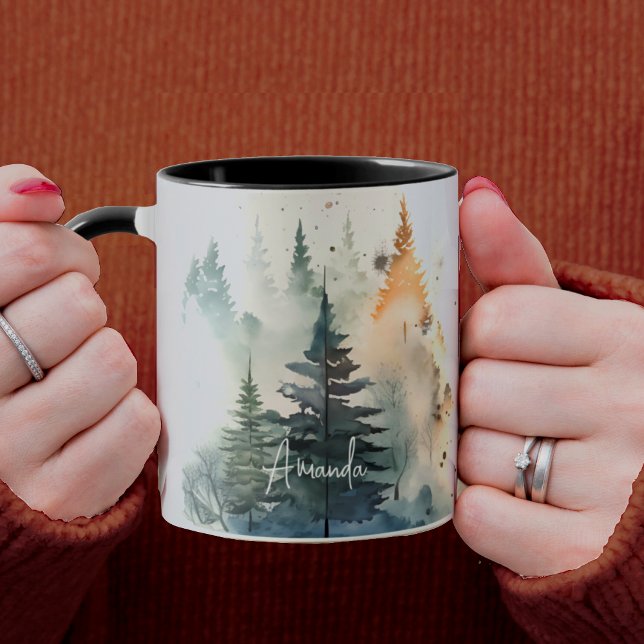 Mug Jolie aquarelle pinède brumeuse Noël (Créateur téléchargé)