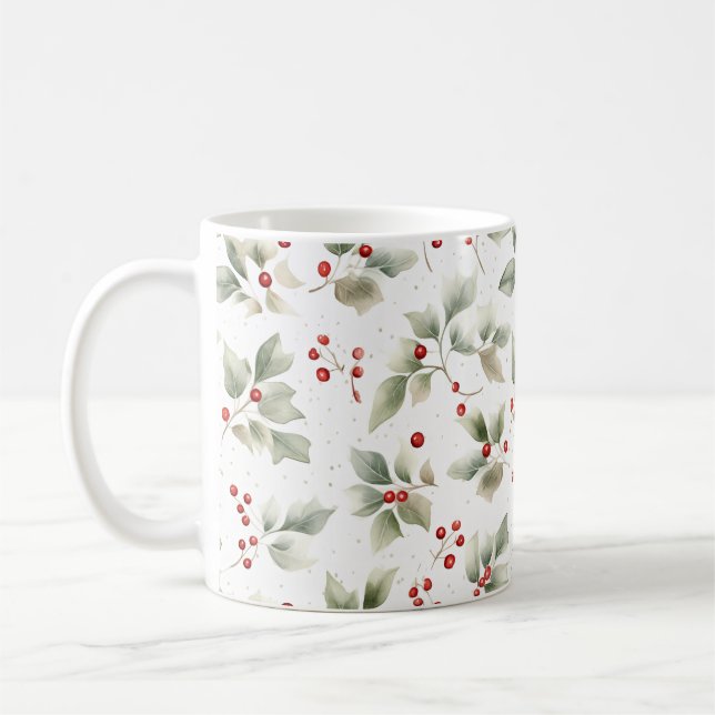 Mug Jolie aquarelle Rouge et Vert Botanique (Gauche)