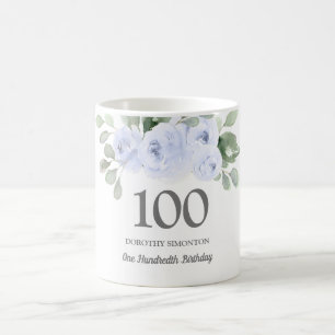 Mug Jolie Blue Floral Womans 100e anniversaire Cadeau