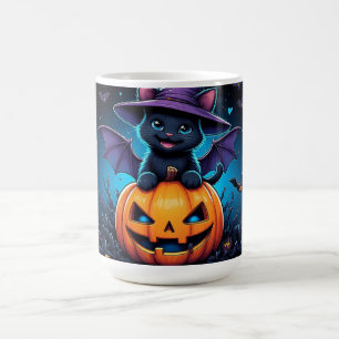 Mug Jolie chatte noire sorcière assise sur une citroui