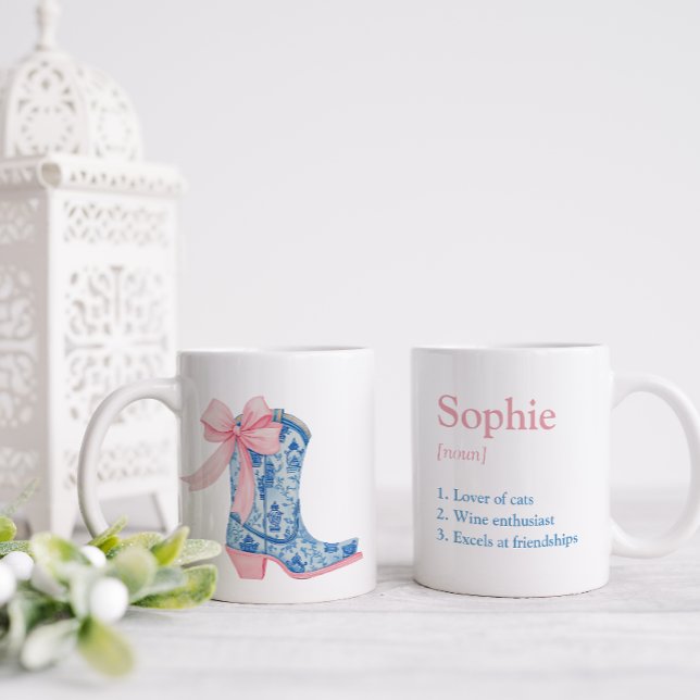 Mug Jolie Chinoiserie Rose & Bleu Western Boot Friend (The perfect gift for a female friend combining their name and best characteristics with cute design)
