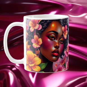 Mug Jolie dame de couleur Fleurs roses Notes musicales