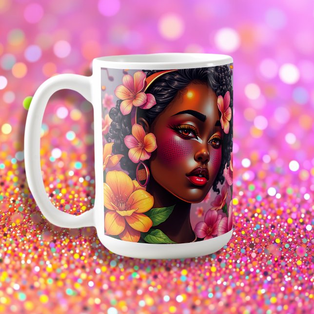 Mug Jolie dame de couleur Fleurs roses Notes musicales (Créateur téléchargé)