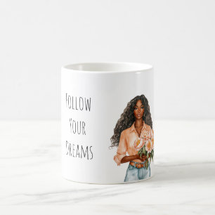 Mug Jolie Dame Noire Rêves Floraux Pêche