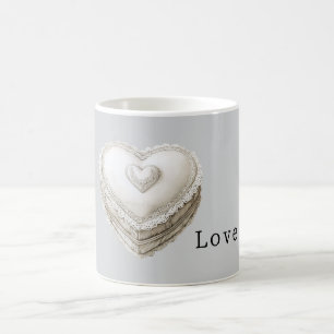 Mug Jolie Fausse Dentelle Grise Cœur Blanc