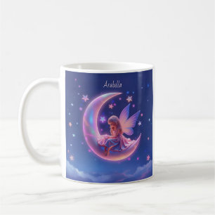 Mug Jolie fée blonde lumineuse assise sur la lune