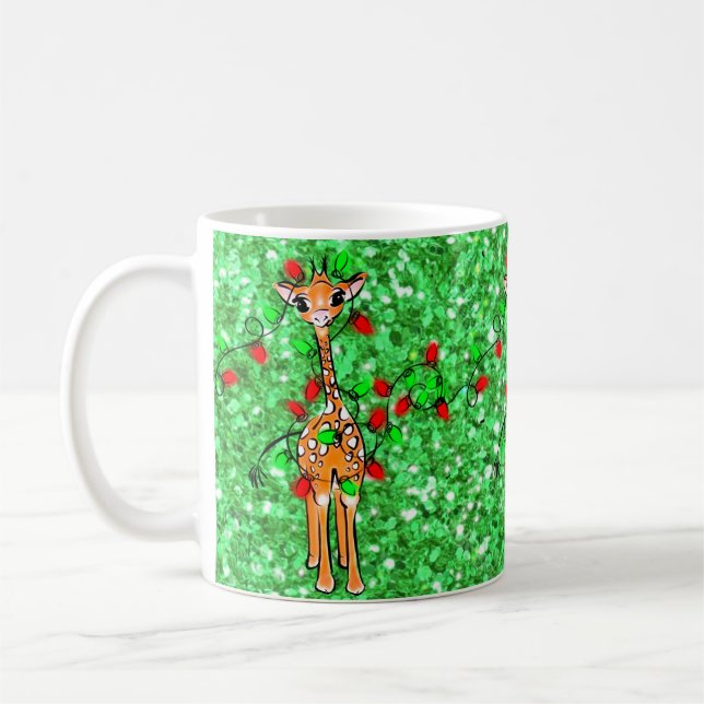 Mug Jolie fête de Noël Girafe lumières scintillantes (Gauche)