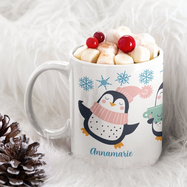 Mug Jolie Fête de Pingouin d'hiver personnalisé (Créateur téléchargé)
