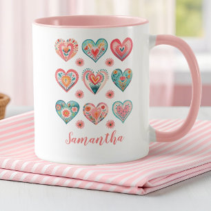 Mug Jolie Fille Aquarelle Saint-Valentin Cœurs
