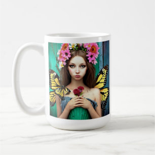 Mug Jolie fille avec papillons et fleurs
