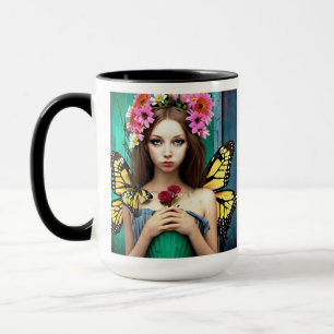 Mug Jolie fille avec papillons et fleurs