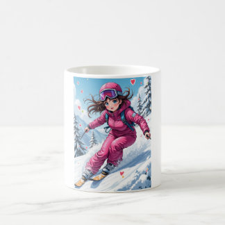 Mug Jolie Fille d'Anime faisant du Ski | Sports d'Hive