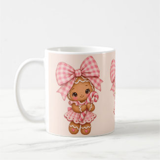 Mug Jolie fille en pain d'épice rose Noël aquarelle