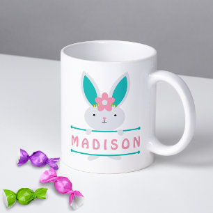 Mug Jolie fille Lapin de Pâques Nom personnalisé