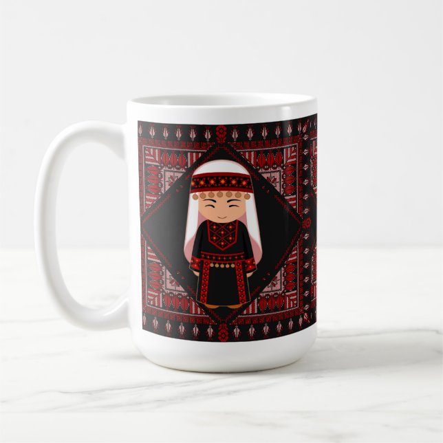 Mug jolie fille palestinienne Broderie rouge tatreez (Gauche)