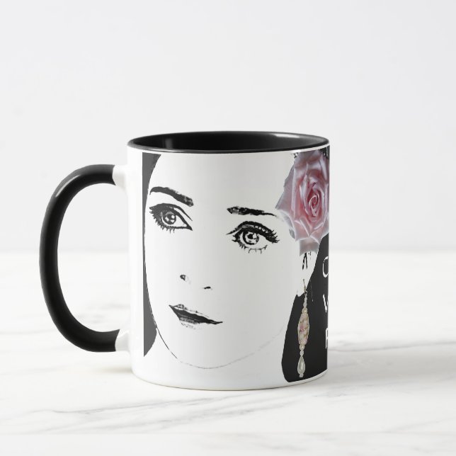 Mug Jolie fille visage de la mode illustration rose ro (Gauche)